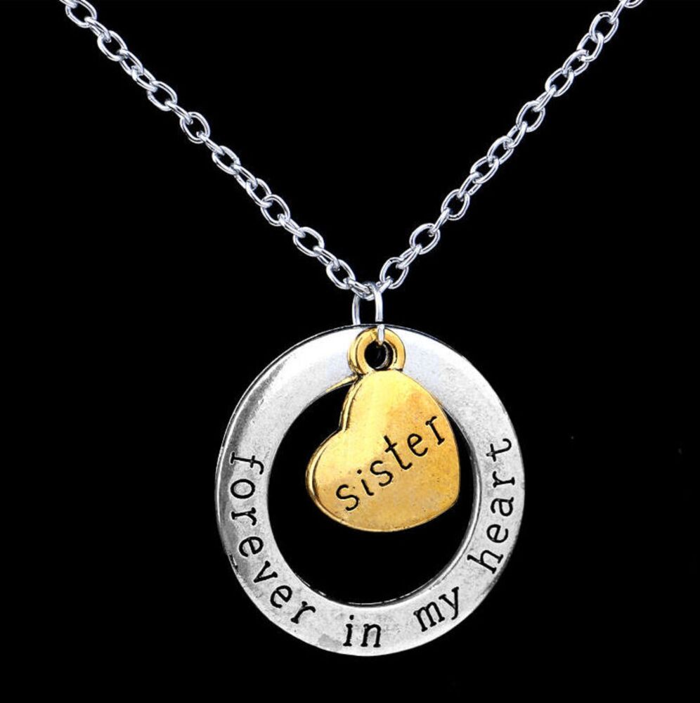 Sister, Forever in My Heart: Handcrafted Keepsake Pendant Necklace with Gold & Silver Charms