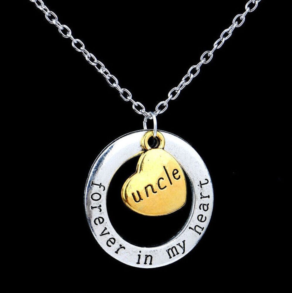 Uncle, Forever in My Heart: Handcrafted Keepsake Pendant Necklace with Gold & Silver Charms