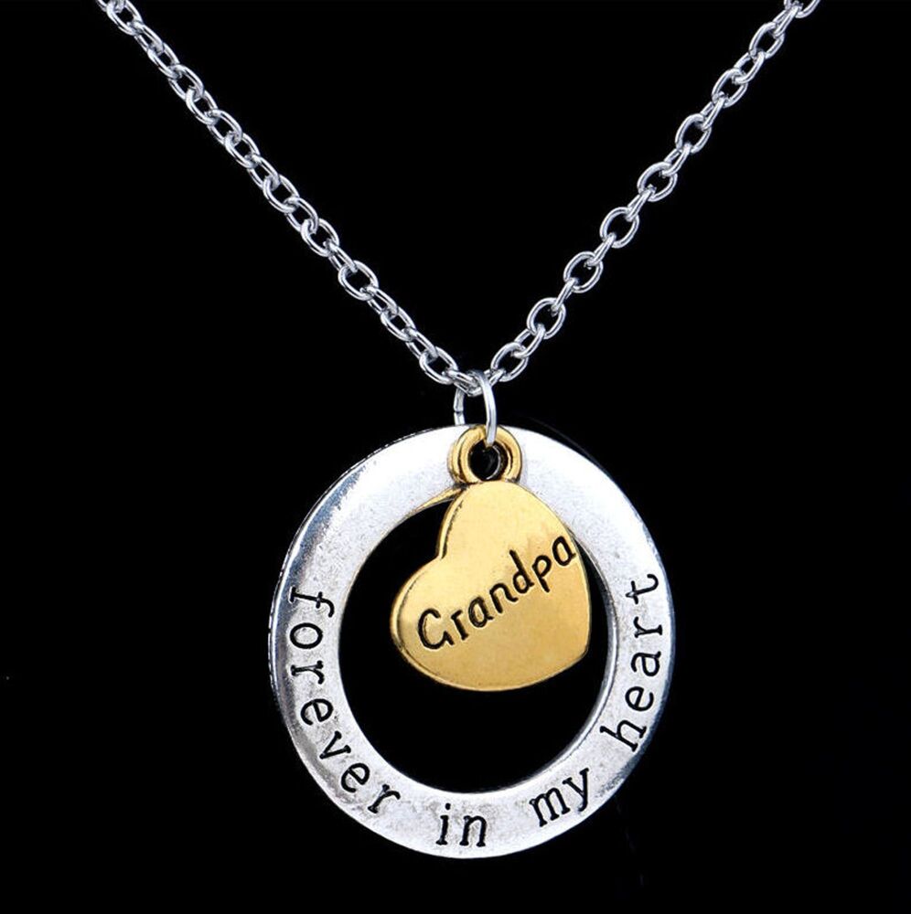 Grandpa, Forever in My Heart: Handcrafted Keepsake Pendant Necklace with Gold & Silver Charms