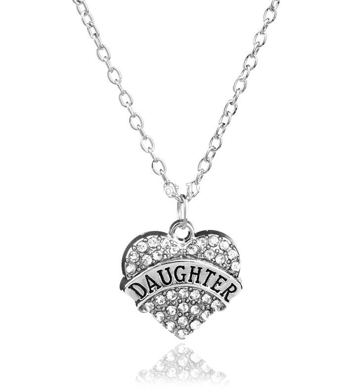 Daughter, Keepsake Pendant Necklace with Rhinestone & Silver Charm