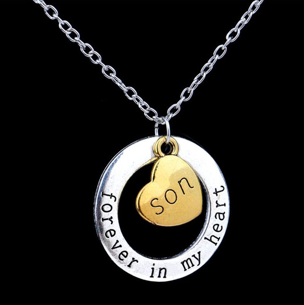 Son, Forever in My Heart: Handcrafted Keepsake Pendant Necklace with Gold & Silver Charms