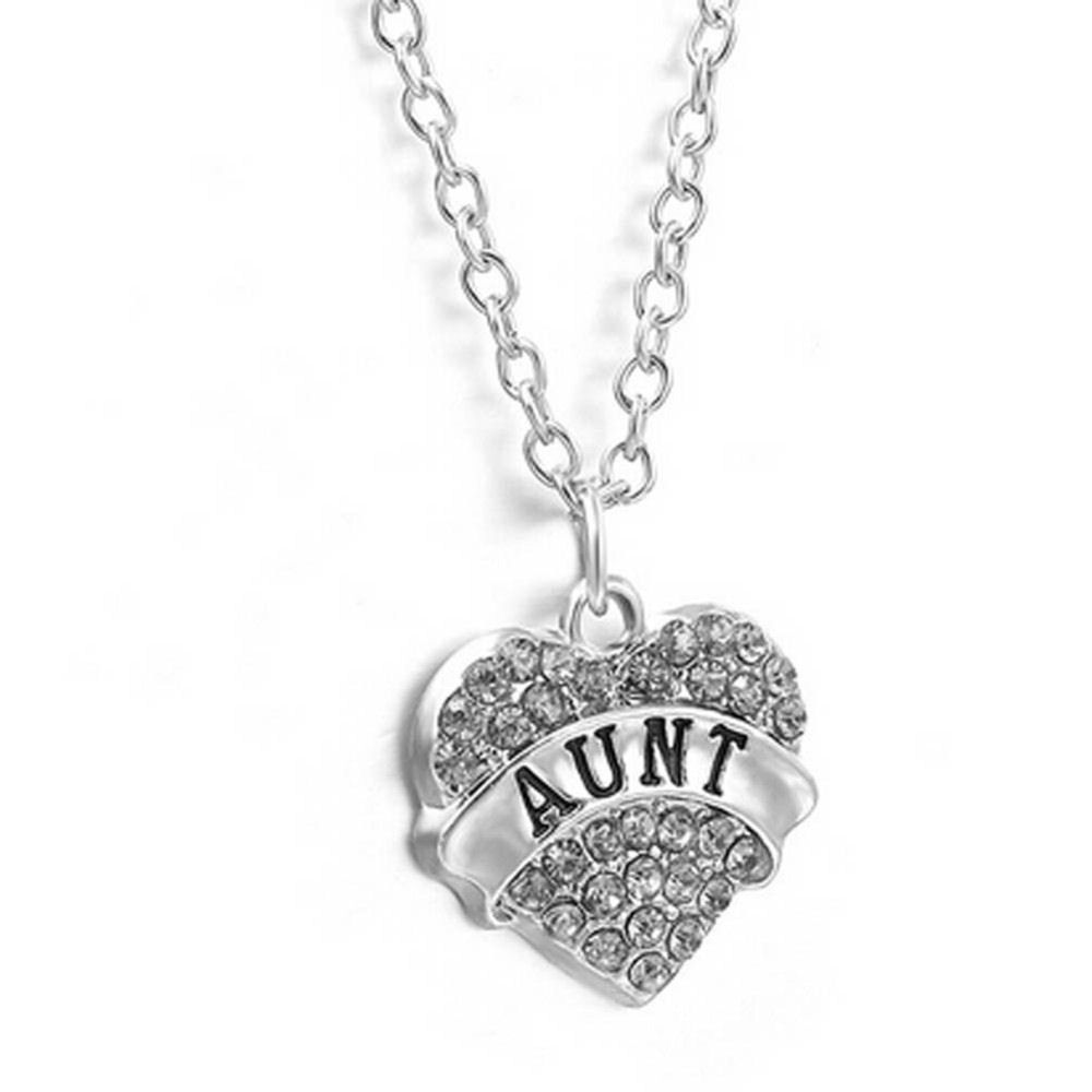 Aunt, Keepsake Pendant Necklace with Rhinestone & Silver Charm