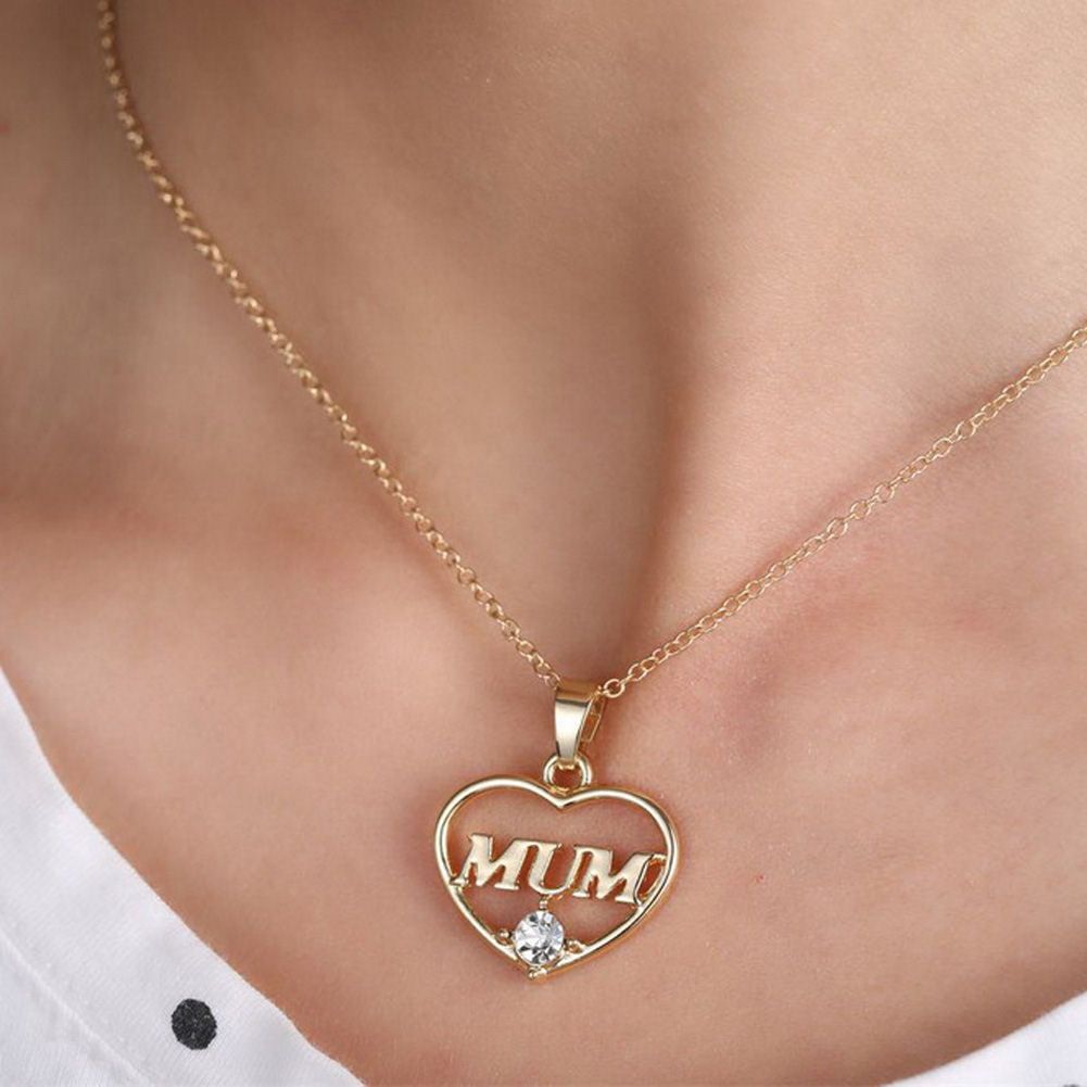 Mum Necklace with Heart Pendant - Gold