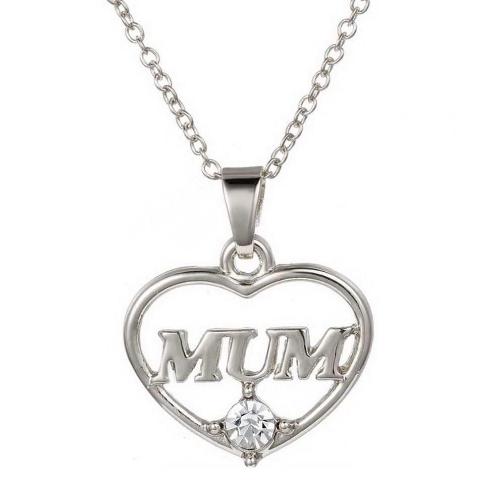 Mum Necklace with Heart Pendant - Silver