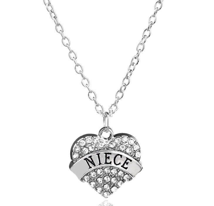 Niece, Keepsake Pendant Necklace with Rhinestone & Silver Charm