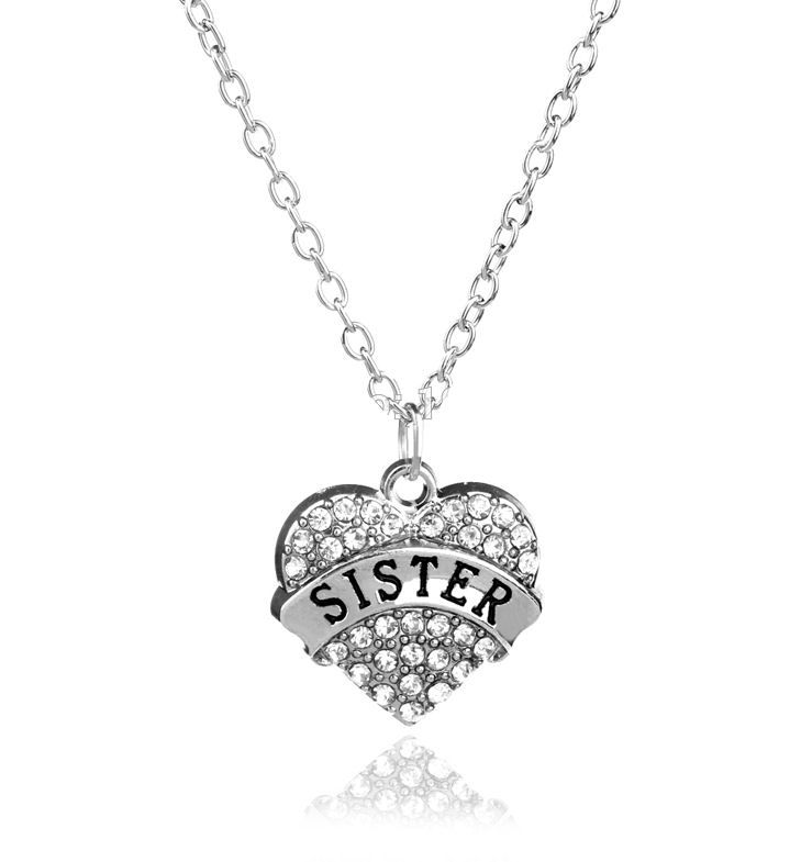 Sister, Keepsake Pendant Necklace with Choice of Rhinestone Colour & Silver Chain