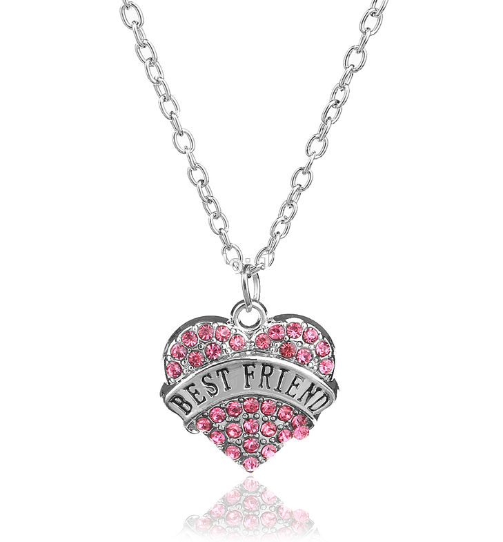 Best Friend, Keepsake Pendant Necklace with Rhinestone & Silver Charm