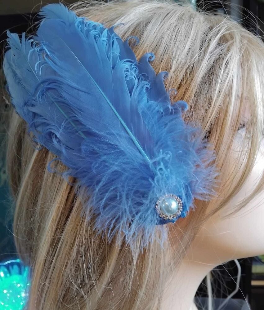 Blue Feather Headpiece Hair Piece Vintage Flapper 1920s