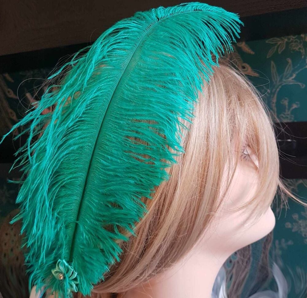 Jade Green Ostrich Feather Hair Piece, Clip Style