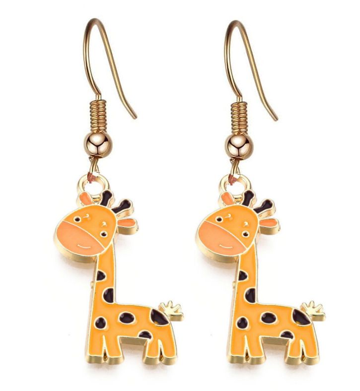 Giraffe Earrings: Orange, Black and Gold Enamel