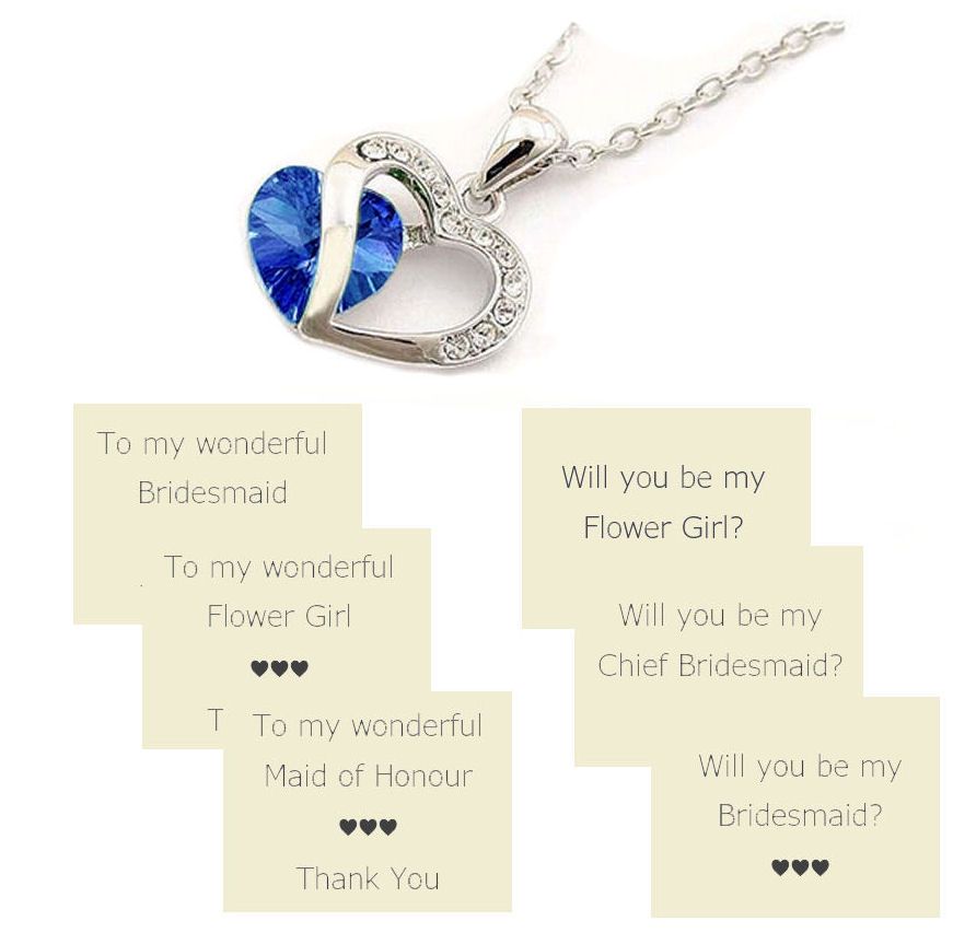 Royal Blue and Silver Pendant Necklace with Rhinestones, Personalised Card & Organza Bag