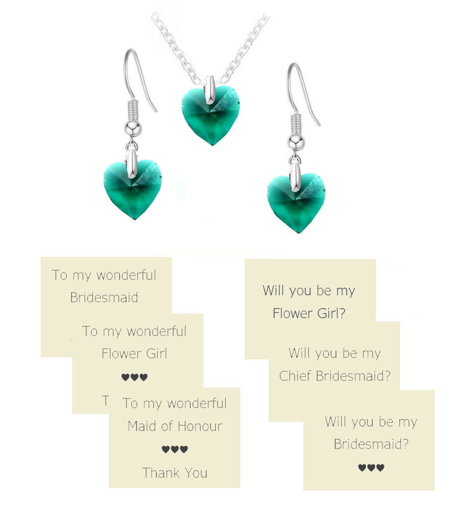 Jade Green Crystal Necklace & Earrings - Bridesmaid, Maid of Honor, Flower Girl etc, Gift Set