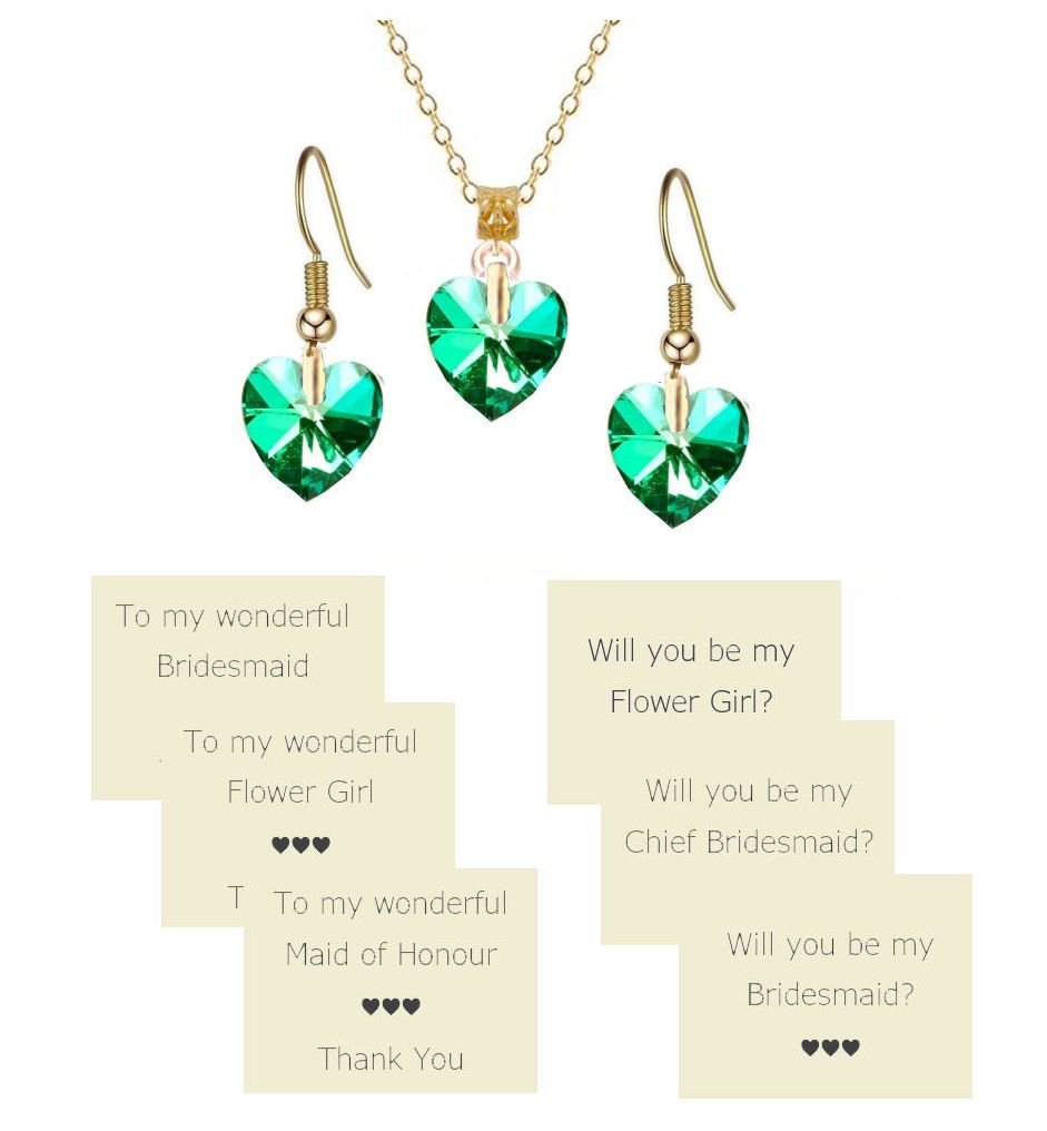 Green AB Crystal and Gold Necklace & Earrings - Bridesmaid, Maid of Honor, Flower Girl etc, Gift Set