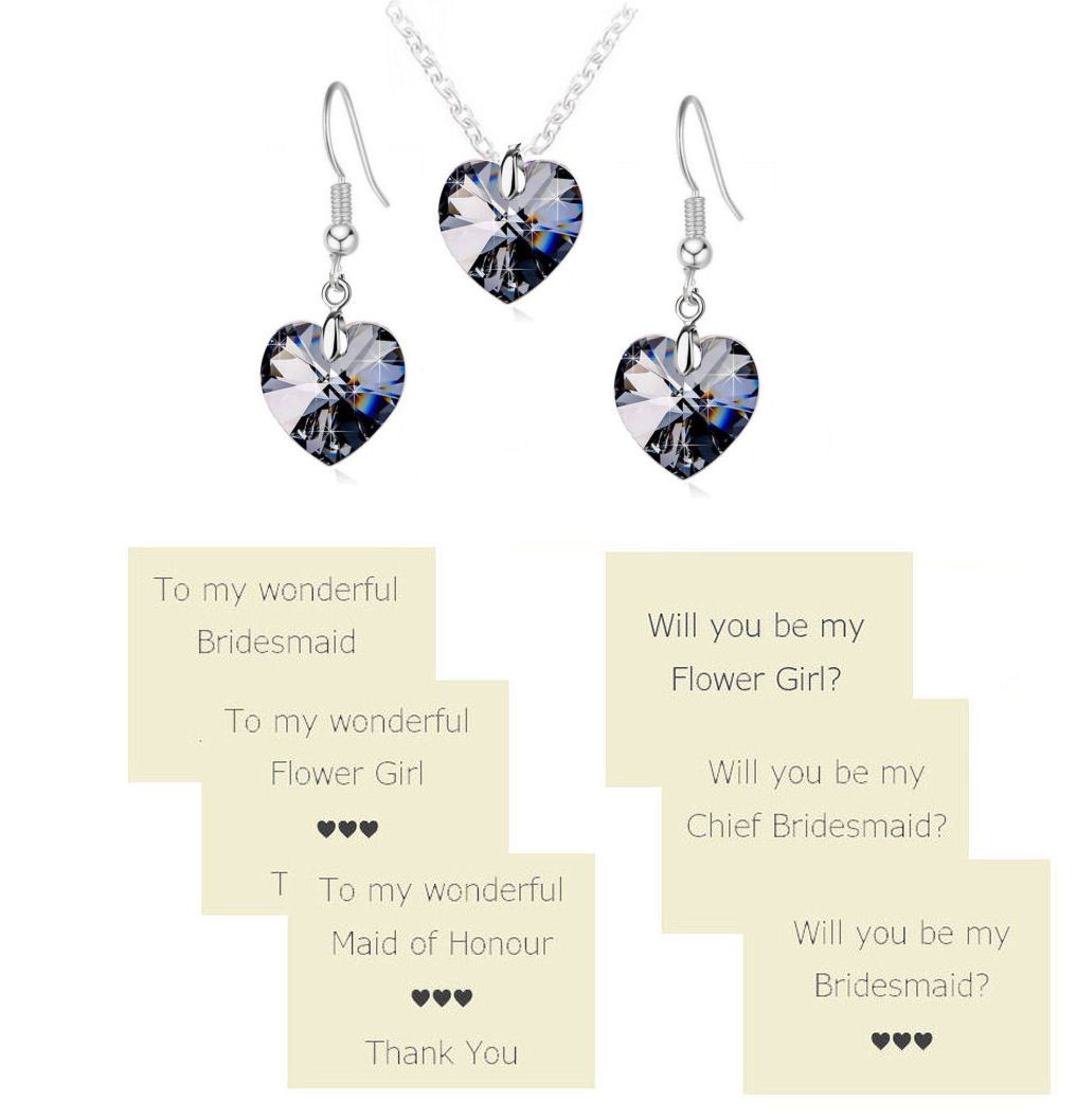 Charcoal AB Crystal and Silver Necklace & Earrings - Bridesmaid, Maid of Honor, Flower Girl etc, Gift Set