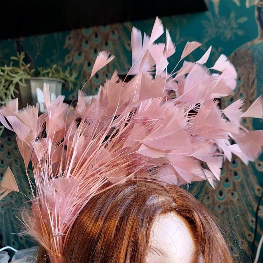Dusky Rose Pink Feather Headband Fascinator Hair Piece