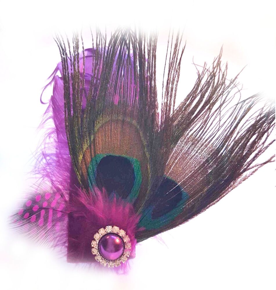 Peacock Eye & Teal Purple Goose Feather Hair Clip: Unique, Handmade
