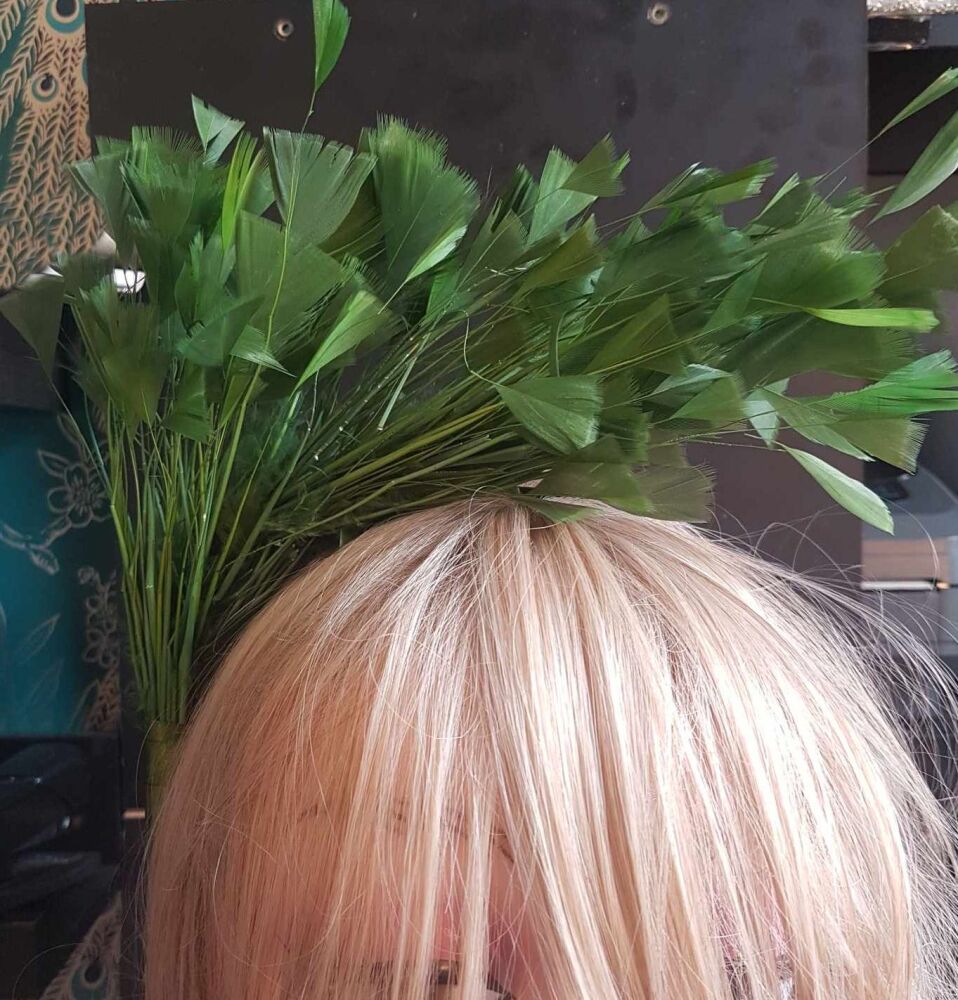 Olive Green Feather Headband Fascinator Hair Piece