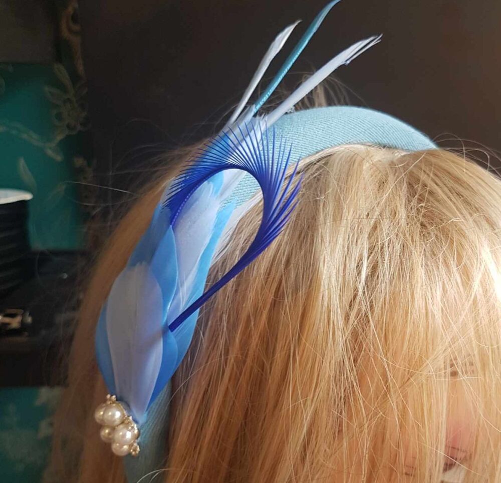 Blue Feather Headband with Dusky Blue and Royal Accents