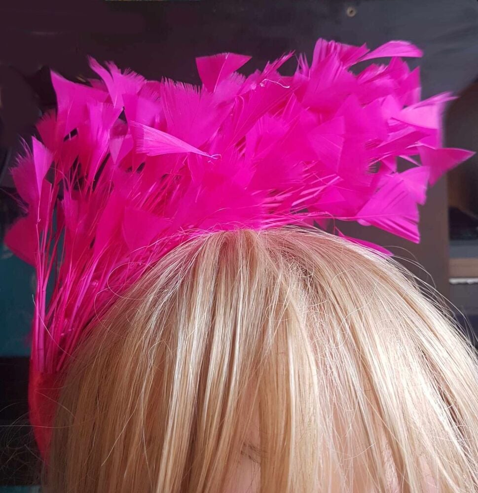Shocking Pink Cascading Feather Fascinator Headband
