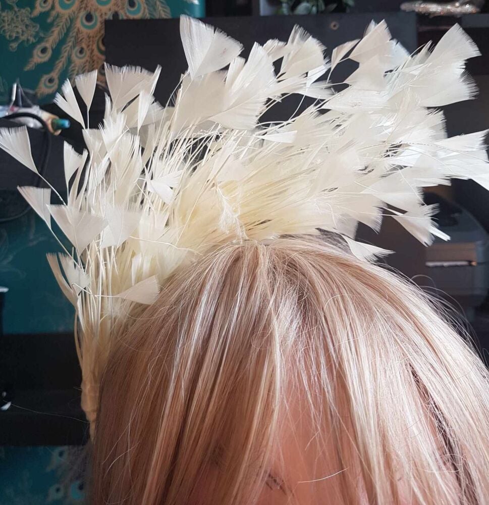 Ivory Feather Cascade Fascinator - Handcrafted Headband
