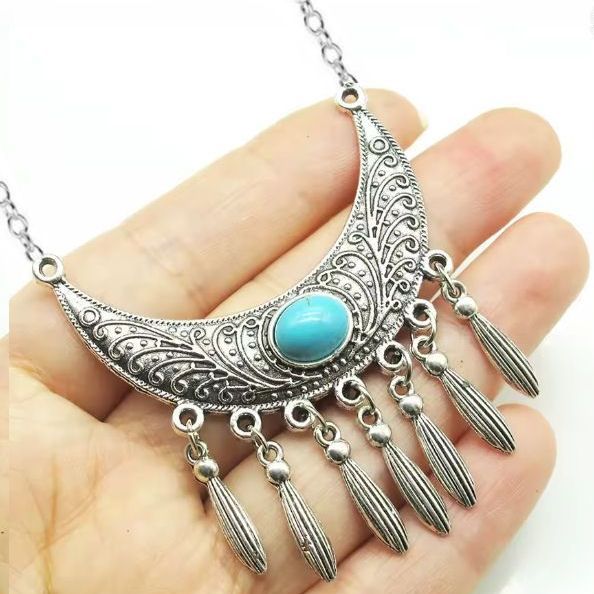 Crescent Moon Necklace with Turquoise Quartz