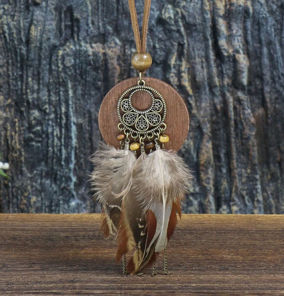 Antique Bronze Tribal Pheasant Feather Necklace