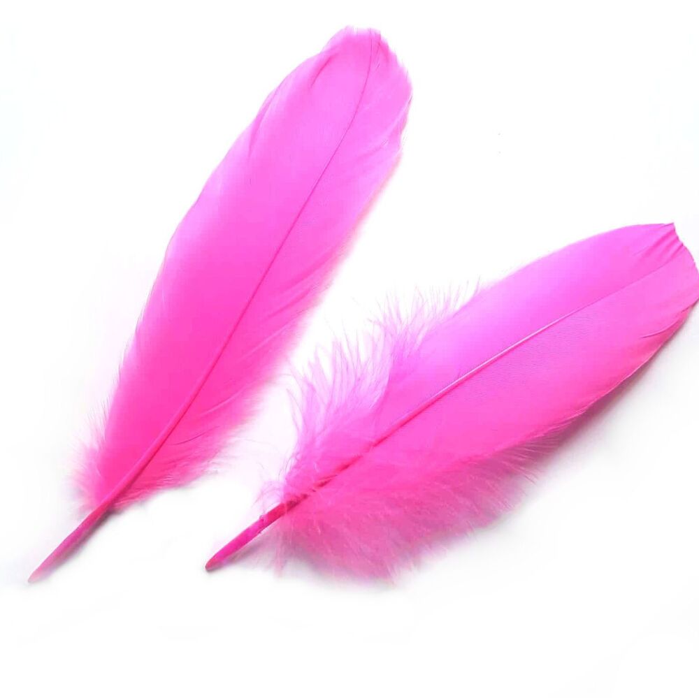 Hot Pink Goose Quill Feathers x 4