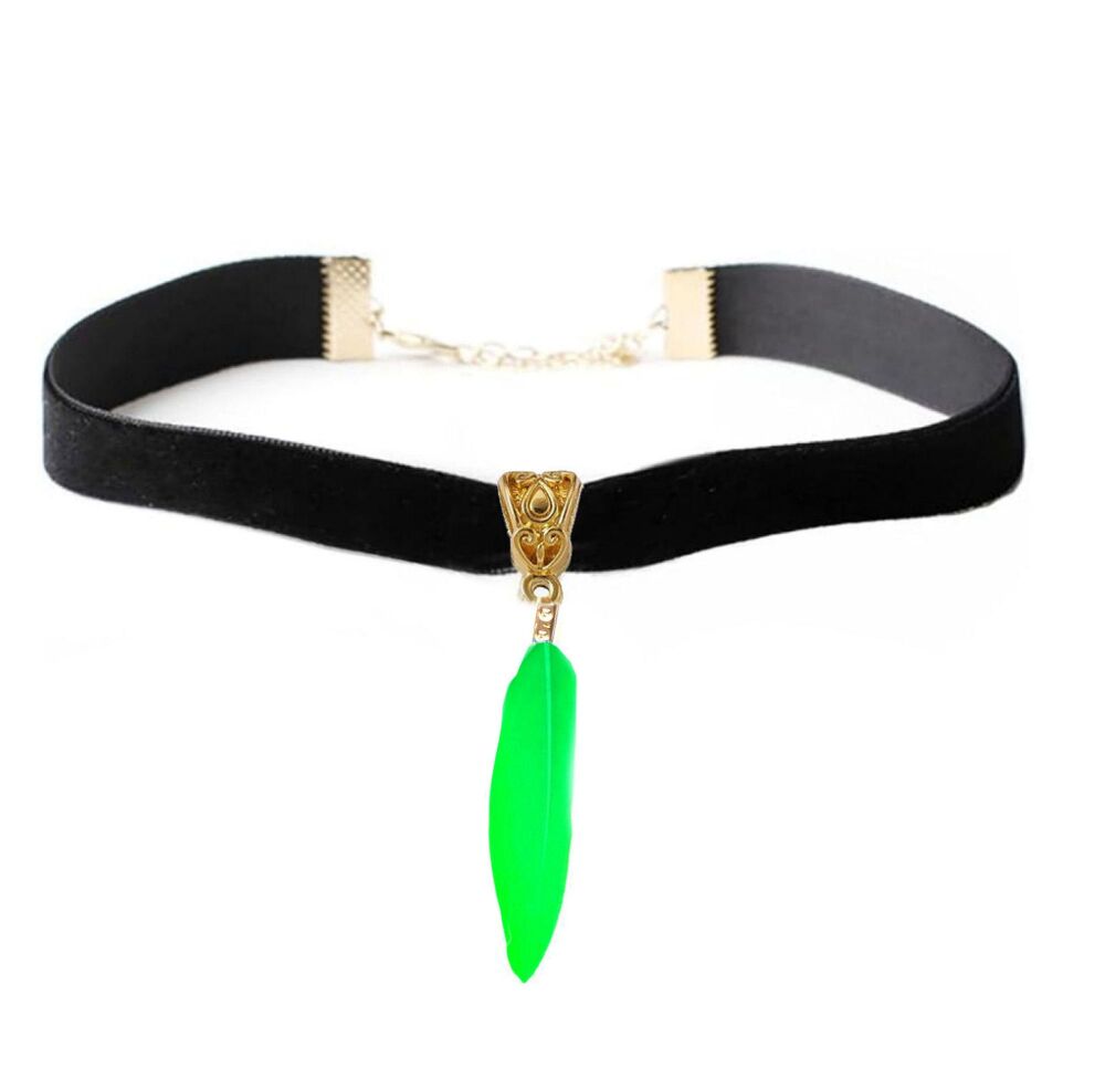 Black Velvet Choker Featuring Lime Green Goose Feather