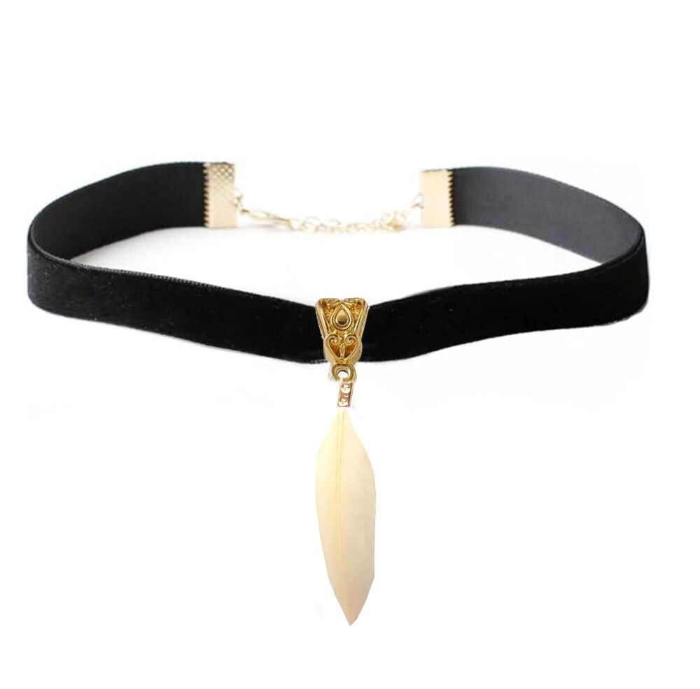 Black Velvet Choker Featuring Ivory Goose Feather