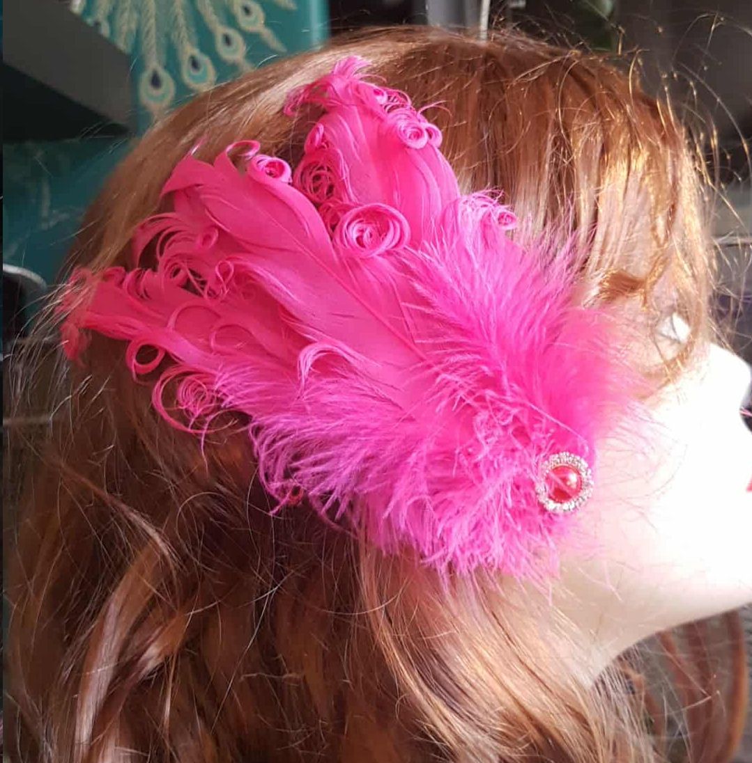 Hot Pink Feather Headpiece Hair Piece Vintage Flapper 1920s