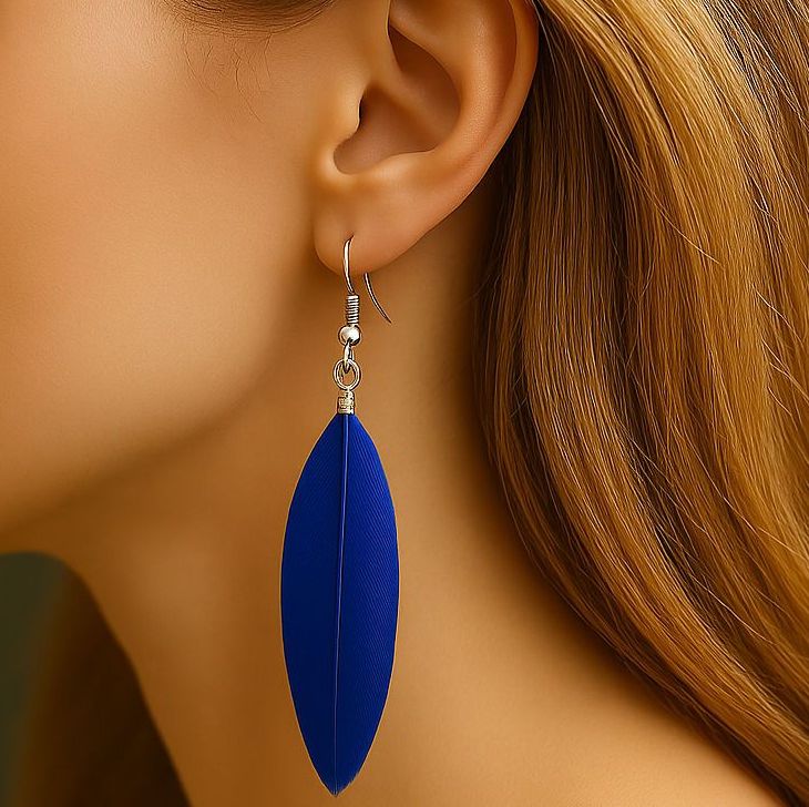 Royal Blue Goose Feather Earrings