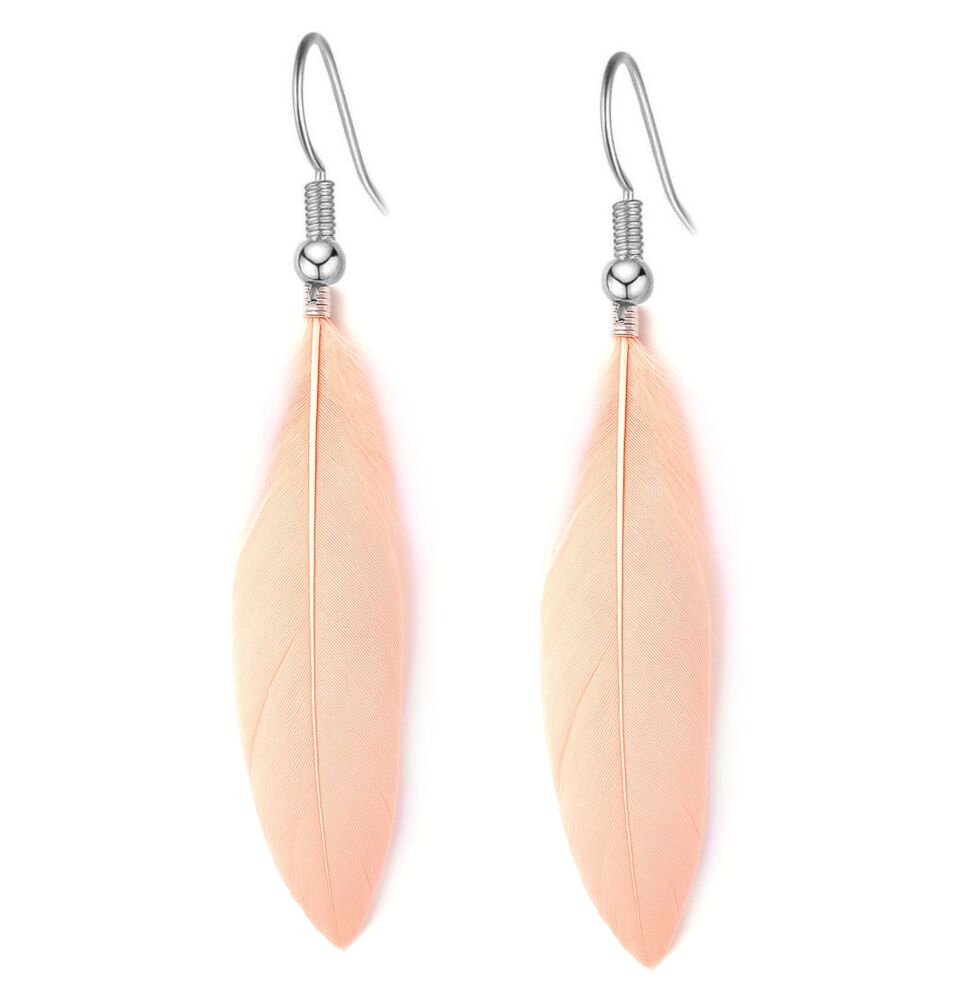 Light Peach and Silver Goose Feather Earrings