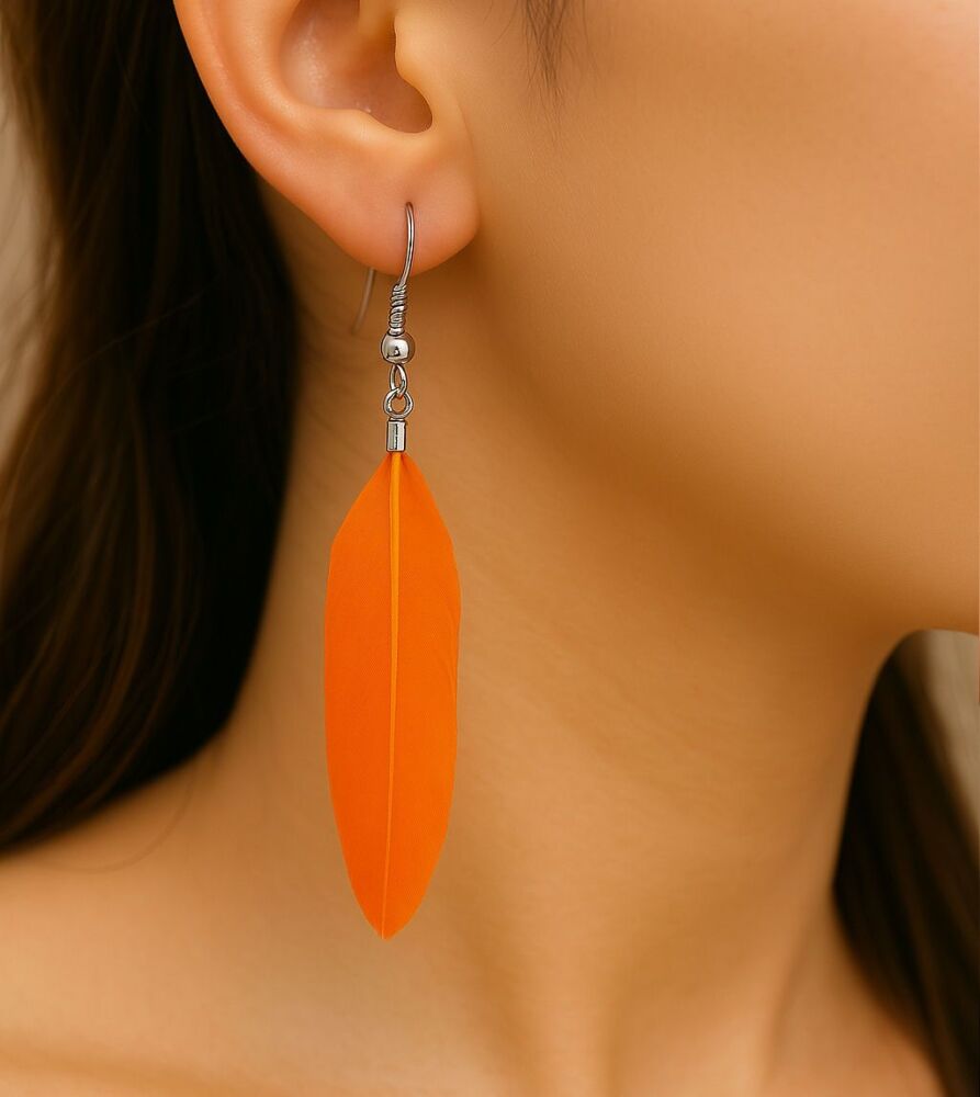 Orange Feather Earrings
