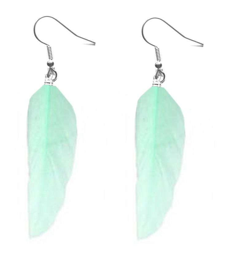 Mint Green Feather Earrings