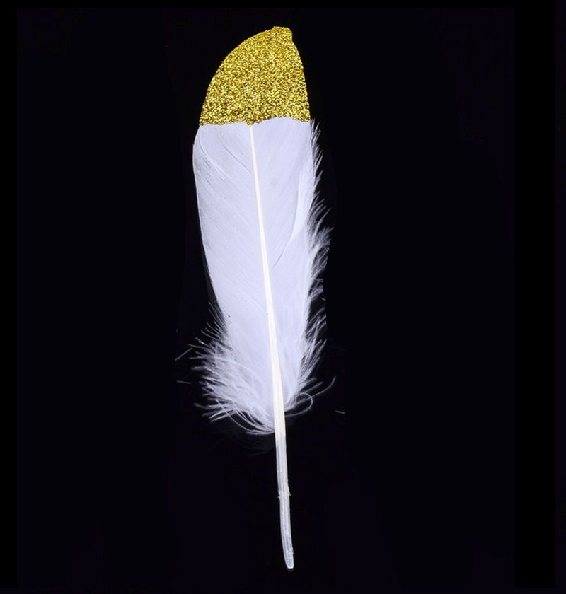 White Goose Quill Feather with Gold Glitter Tip x 1