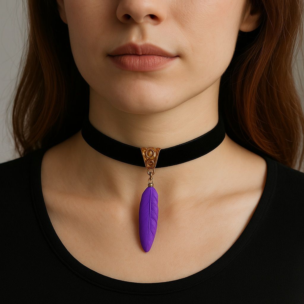 Black Velvet Choker Featuring Purple Goose Feather