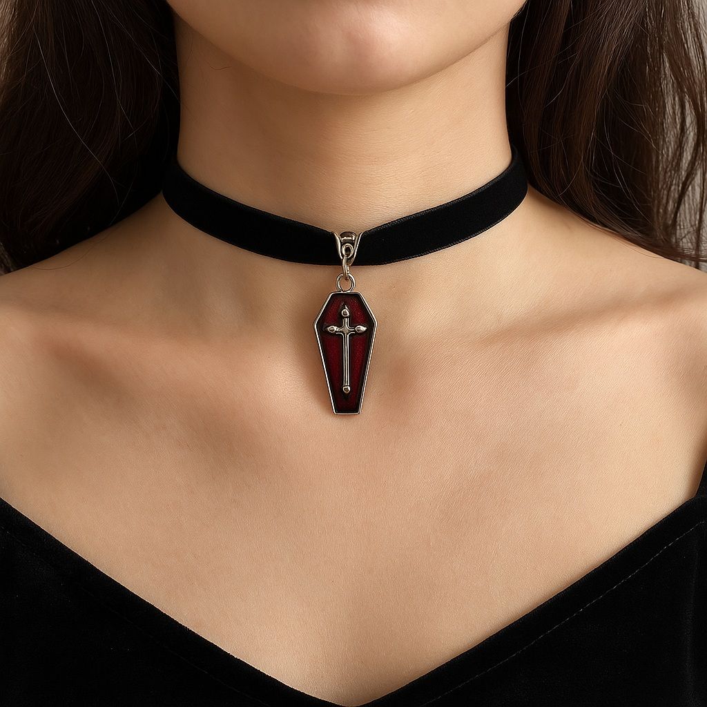 Gothic Velvet Coffin Choker Necklace