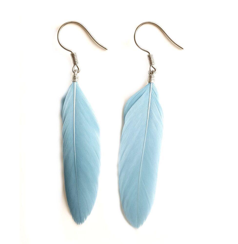 Dusky Blue and Silver Goose Feather Earrings