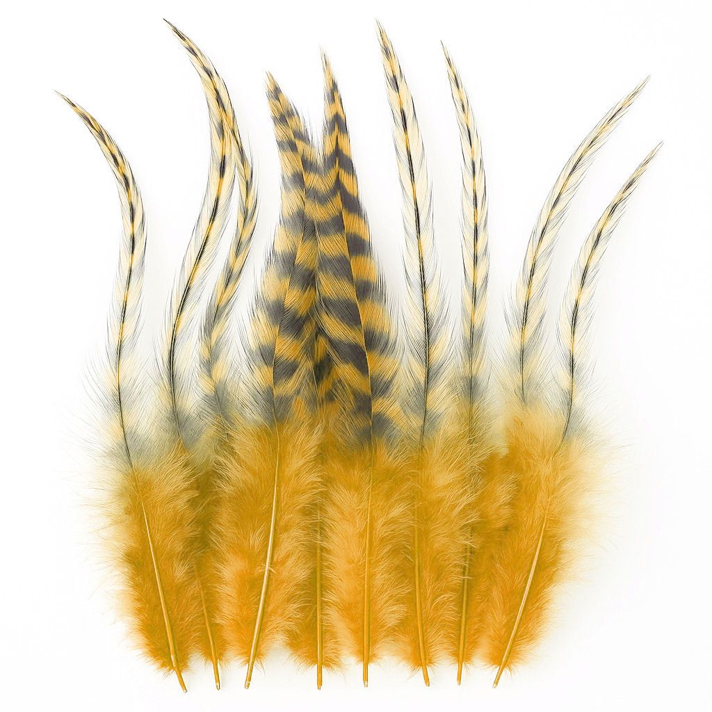 Golden Yellow Grizzly Rooster Saddle Hackle Feathers