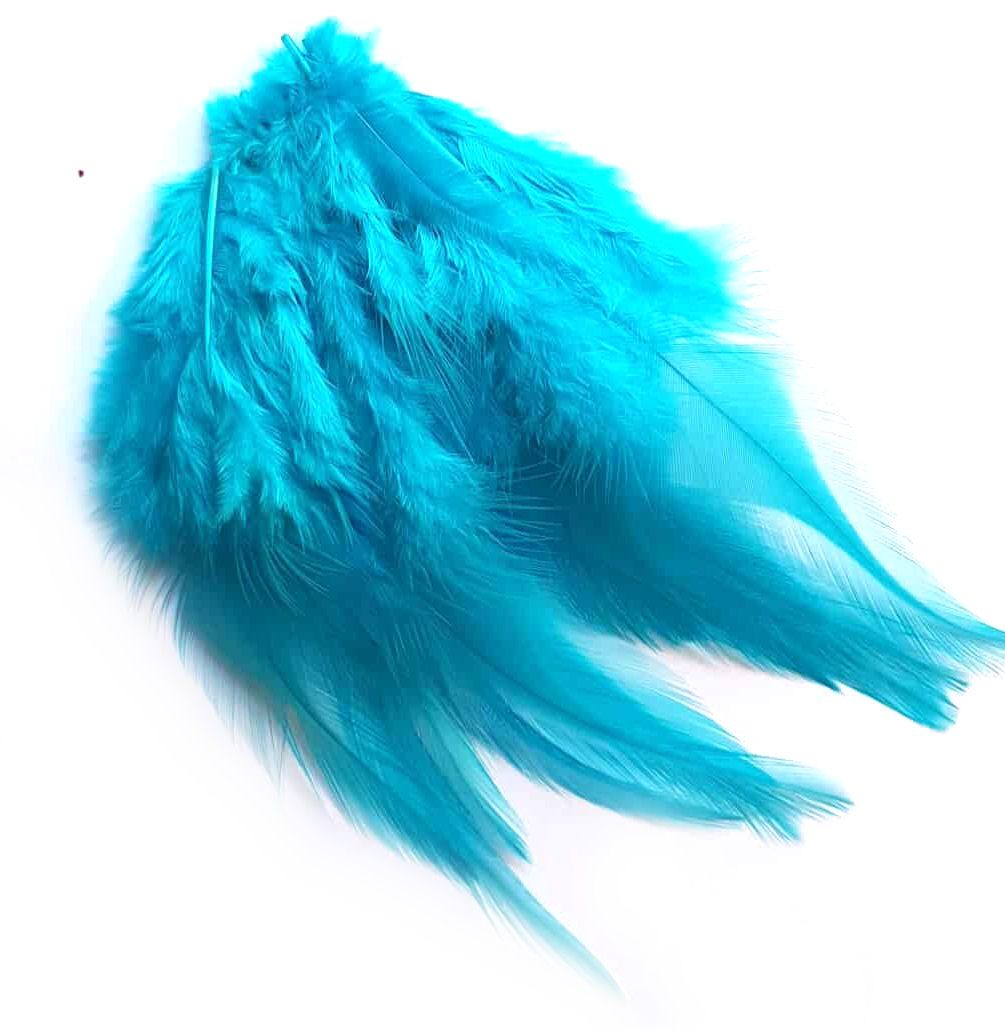 Aqua Turquoise Blue Rooster Saddle Feathers x 10