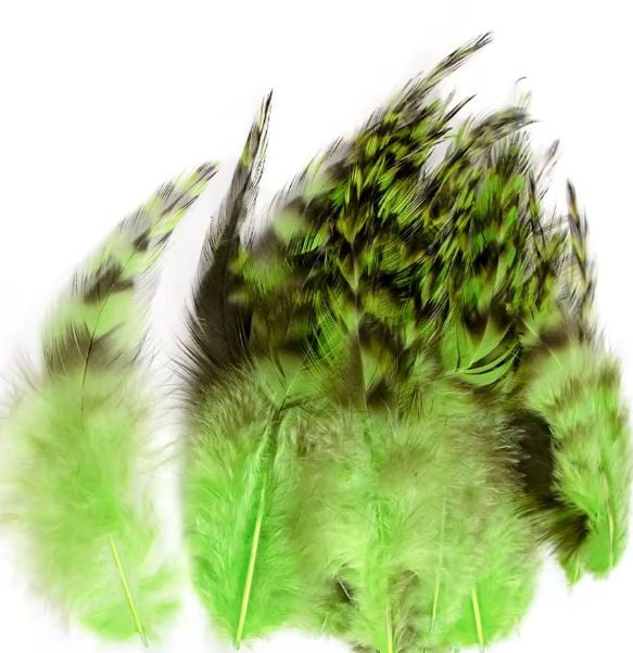Lime Green Grizzly Rooster Saddle Hackle Feathers