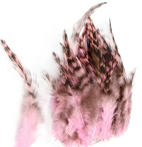 Baby Pink Grizzly Rooster Saddle Hackle Feathers