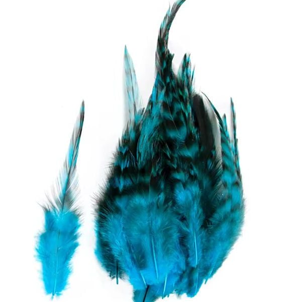 Aqua Turquoise Grizzly Rooster Saddle Hackle Feathers
