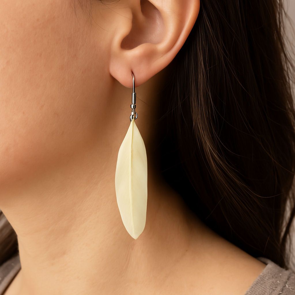 Ivory and Silver Goose Feather Earrings