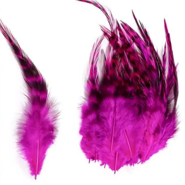 Dark Pink Grizzly Rooster Saddle Hackle Feathers