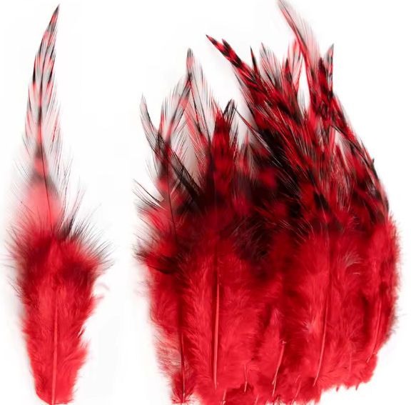 Red Grizzly Rooster Saddle Hackle Feathers