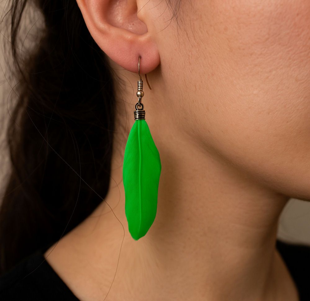 Green Feather Earrings (Primary Shade)