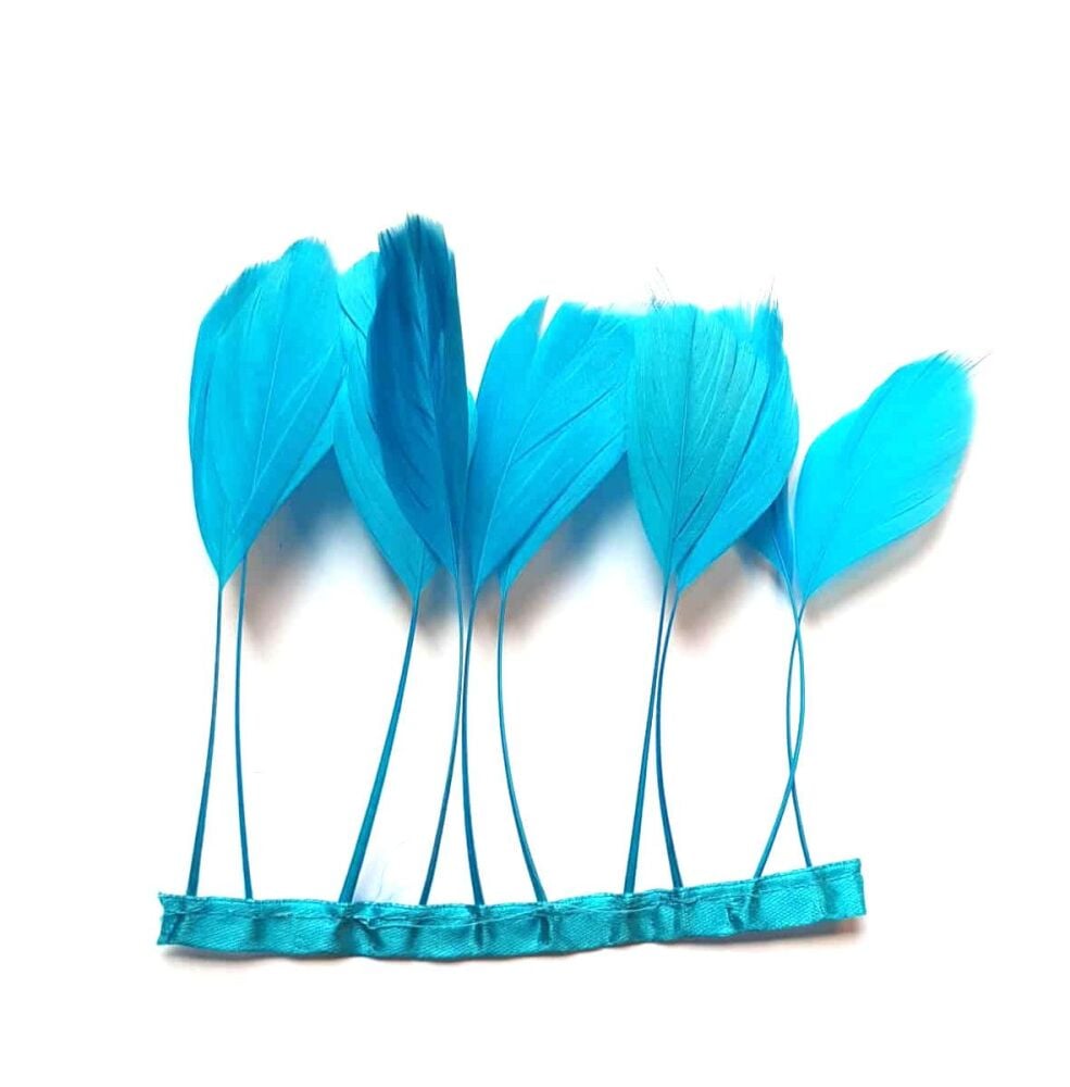 Aqua Blue Stripped Coque Tail Rooster Feathers x 10