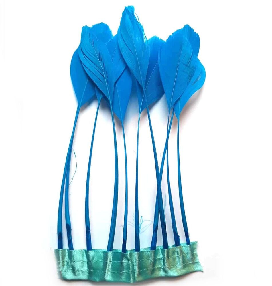 Dark Turquoise Stripped Coque Tail Rooster Feathers x 10