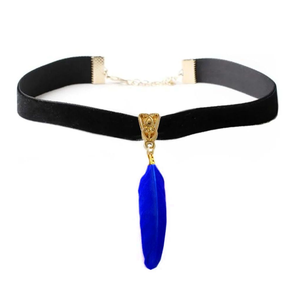 Black Velvet Choker Featuring Royal Blue Goose Feather